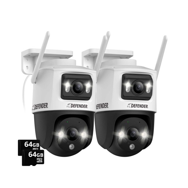 Three Pack - Defender AI Powered Guard Pro 3K Plus (1) 32GB SD & (2) 64GB SD Security Cameras