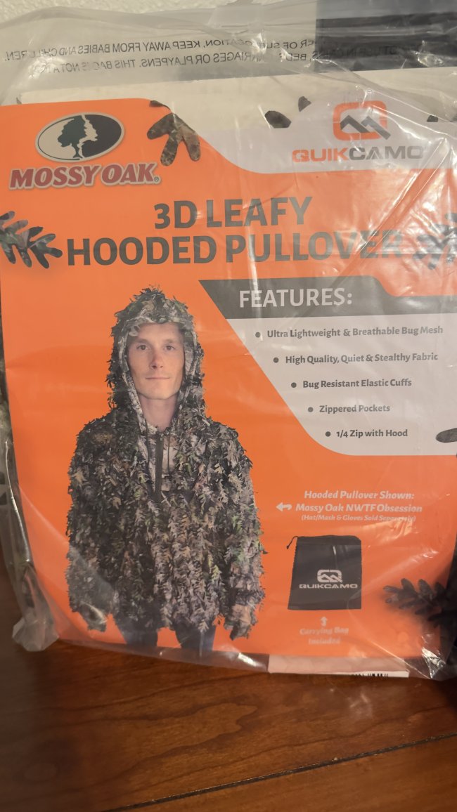 QuikCamo 3D Leafy Hooded 1/4 Zip Pullover Top - BRAND NEW, NEVER OPENED