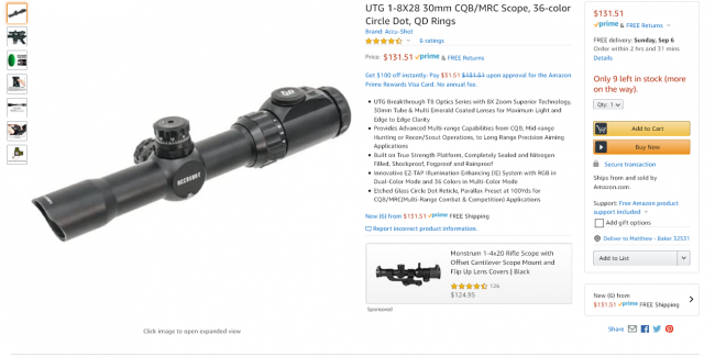 Screenshot_2020-09-04 Amazon com UTG 1-8X28 30mm CQB MRC Scope, 36-color Circle Dot, QD Rings ...png